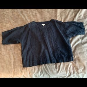 Boxy Linen Navy Cropped Top